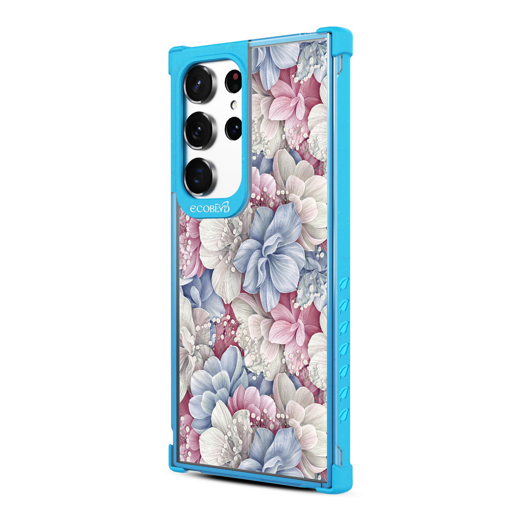 Petals & Pearls- Right-side View Of Blue & Clear Eco-Friendly Galaxy S23 Ultra Case