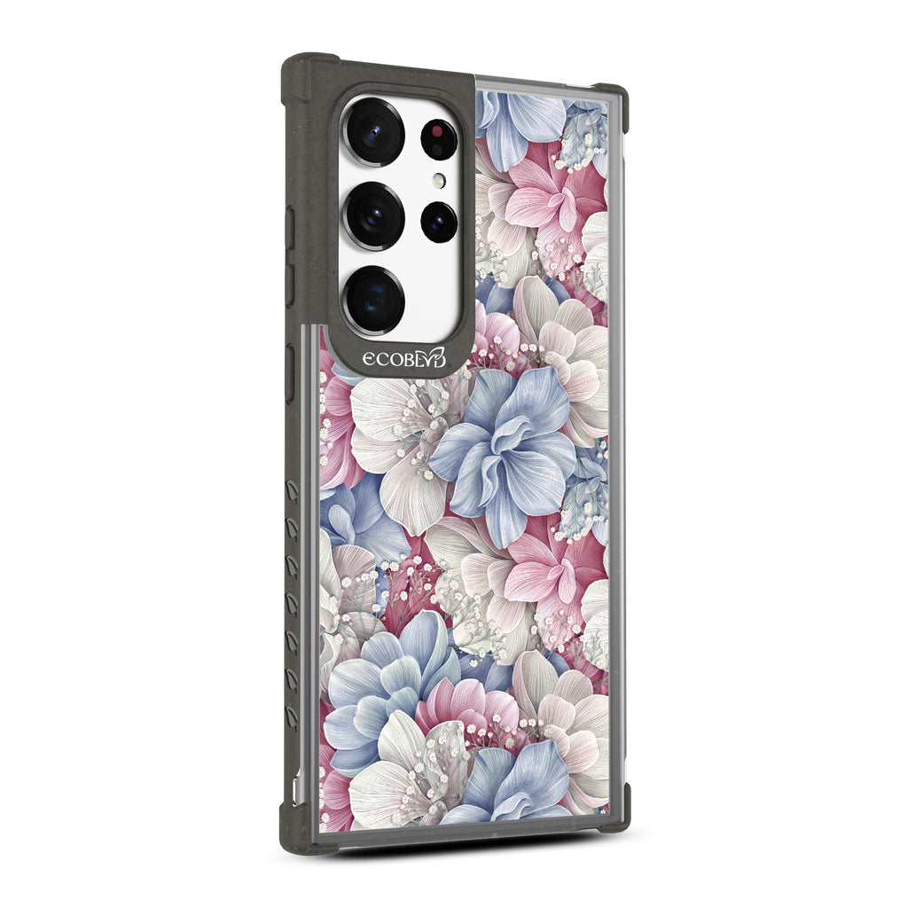 Petals & Pearls- Left-side View Of Black & Clear Eco-Friendly Galaxy S23 Ultra Case