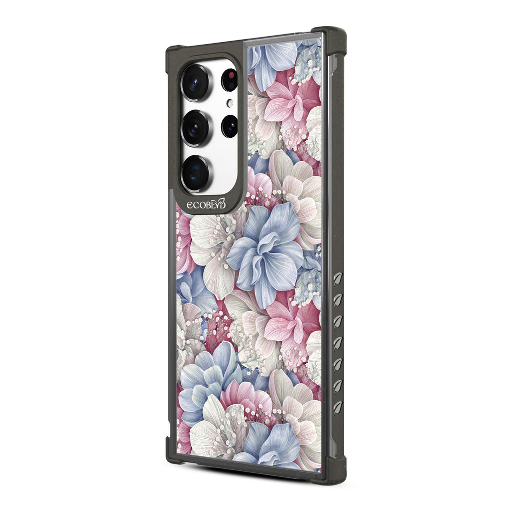 Petals & Pearls- Right-side View Of Black & Clear Eco-Friendly Galaxy S23 Ultra Case