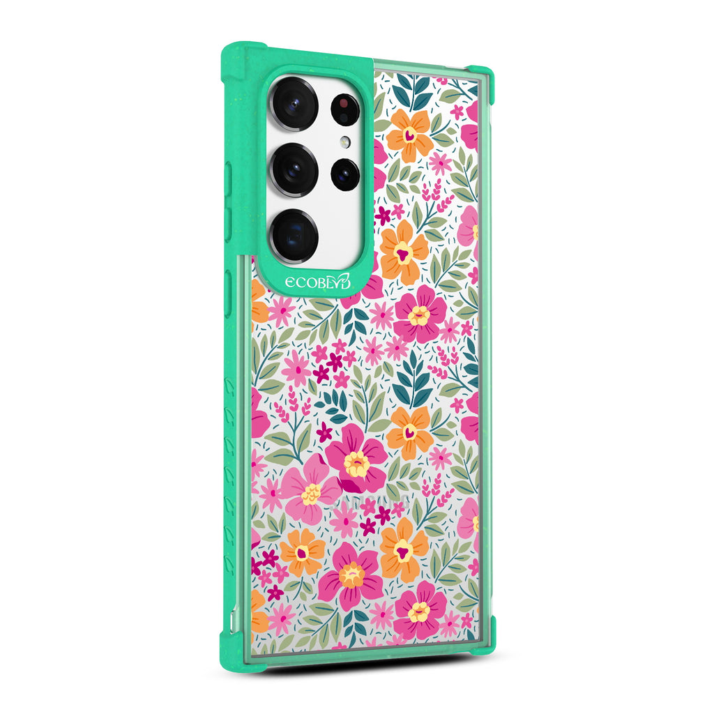 Wallflowers - Left-side View Of Green & Clear Eco-Friendly Galaxy S23 Ultra Case