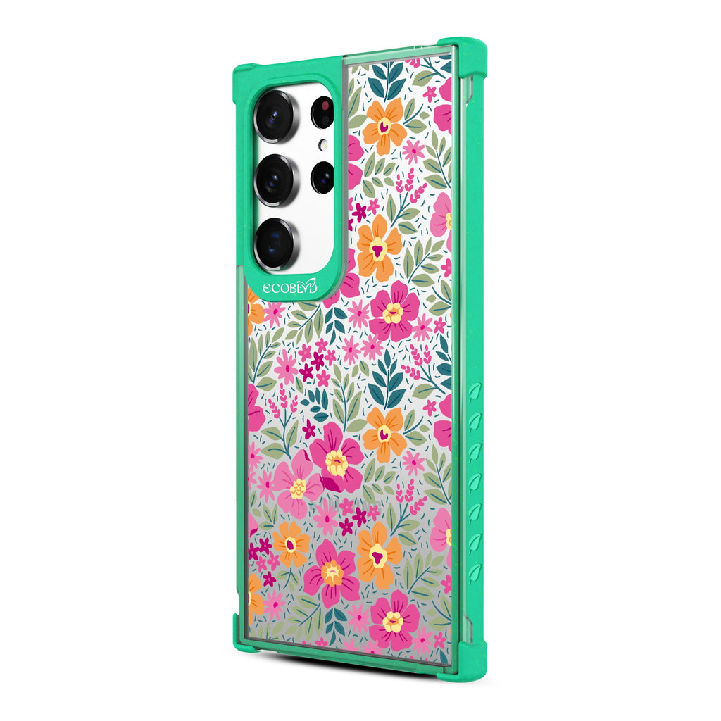 Wallflowers - Right-side View Of Green & Clear Eco-Friendly Galaxy S23 Ultra Case