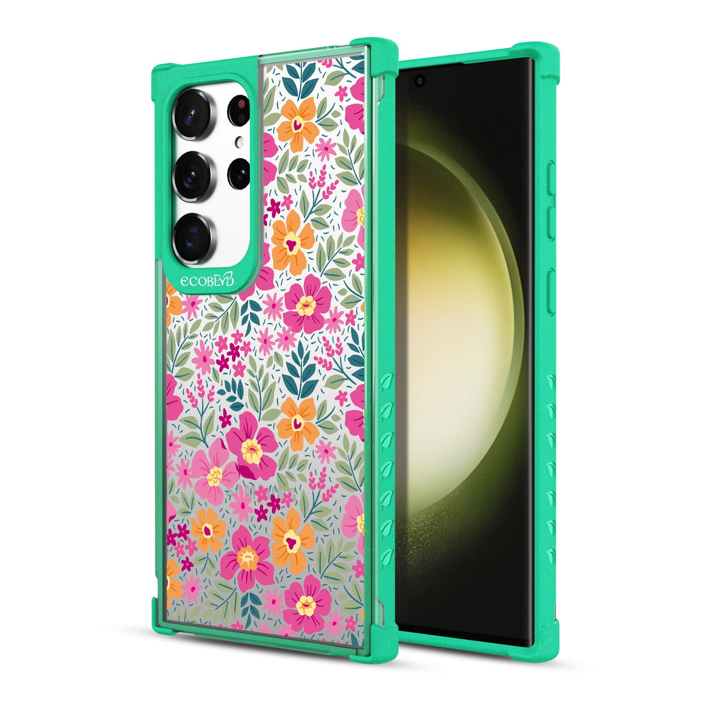 Wallflowers - Back View Of Green & Clear Eco-Friendly Galaxy S23 Ultra Case & A Front View Of The Screen