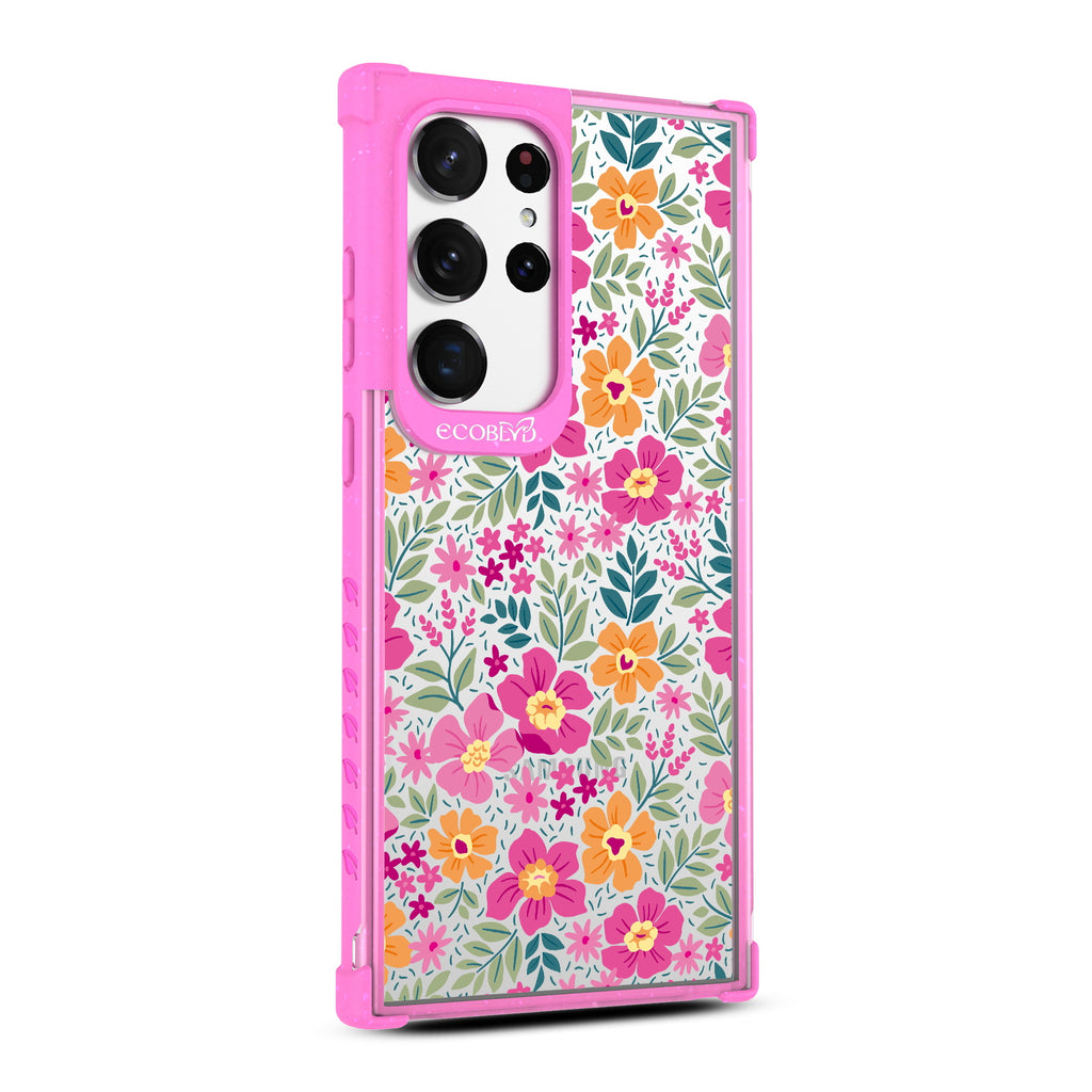 Wallflowers - Left-side View Of Pink & Clear Eco-Friendly Galaxy S23 Ultra Case