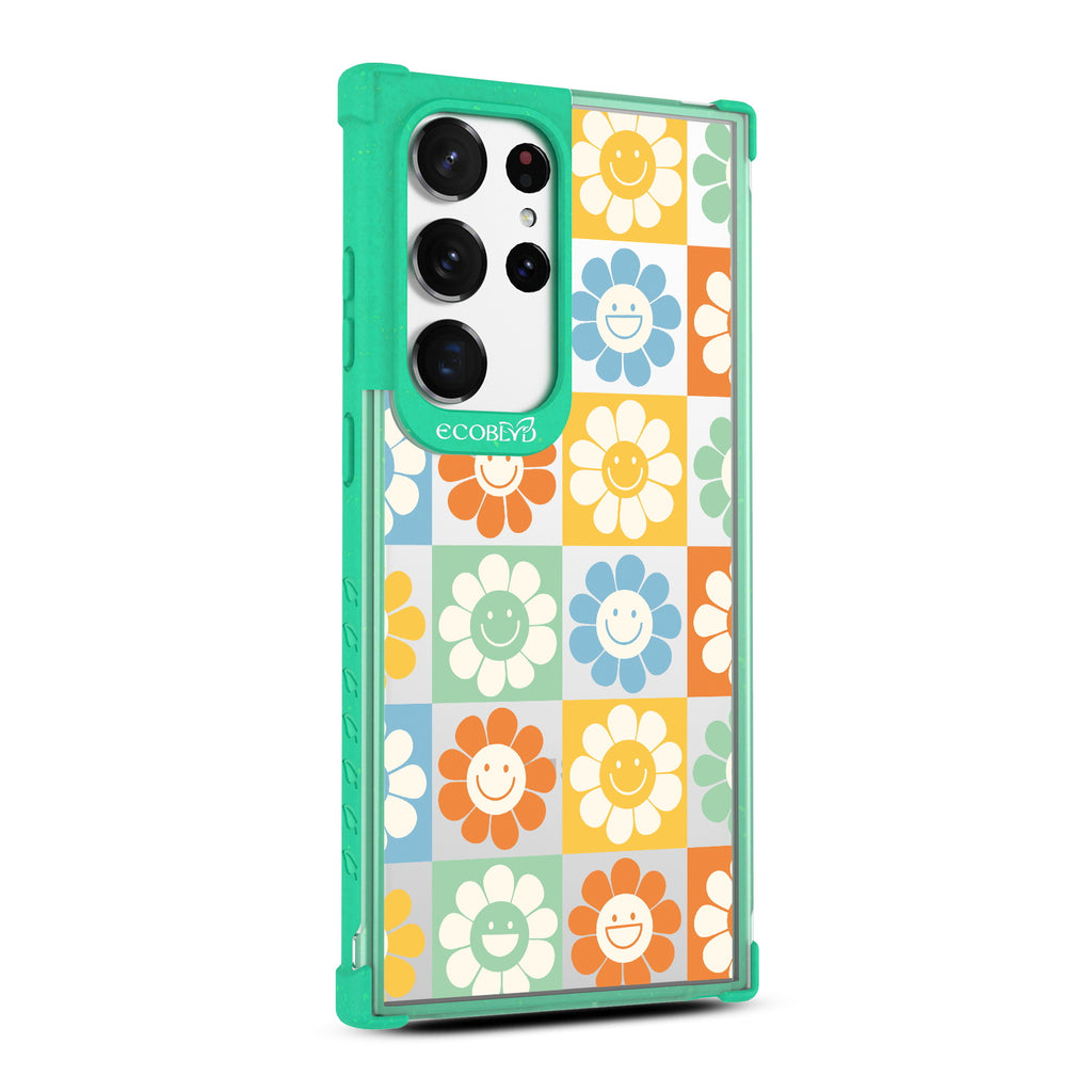 Flower Power - Left-side View Of Green & Clear Eco-Friendly Galaxy S23 Ultra Case