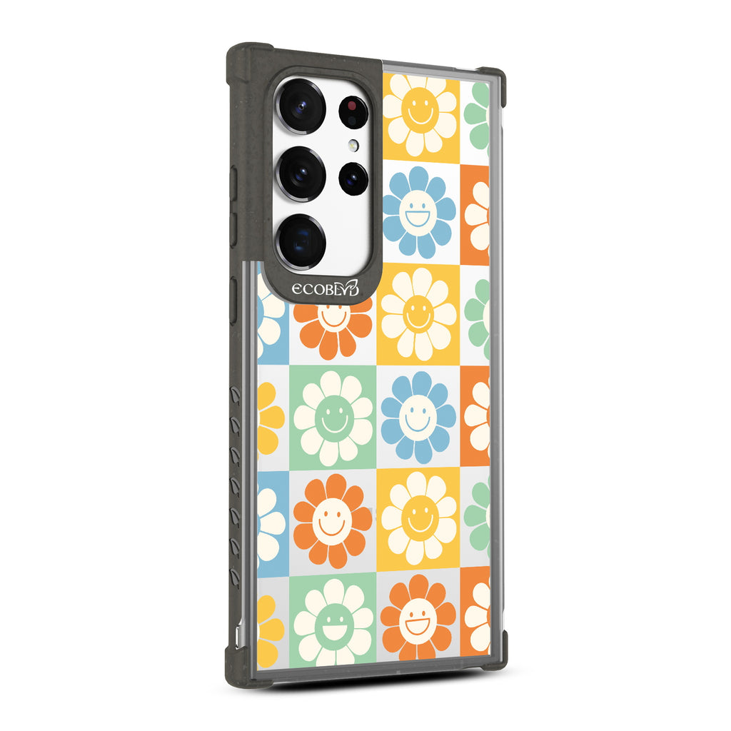 Flower Power - Left-side View Of Black & Clear Eco-Friendly Galaxy S23 Ultra Case