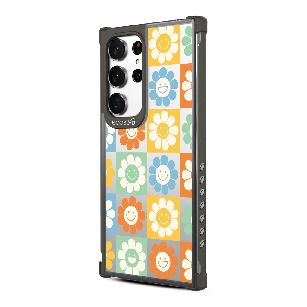 Flower Power - Right-side View Of Black & Clear Eco-Friendly Galaxy S23 Ultra Case