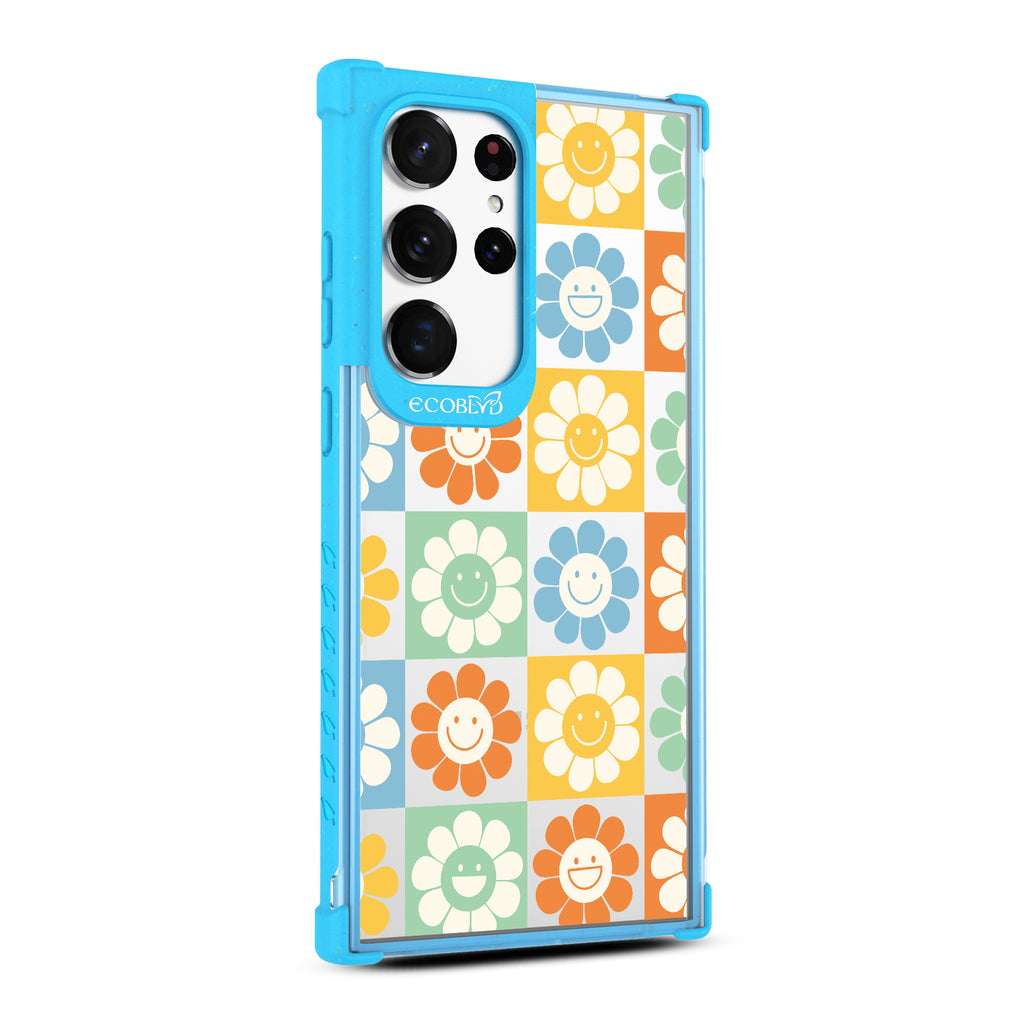 Flower Power - Left-side View Of Blue & Clear Eco-Friendly Galaxy S23 Ultra Case