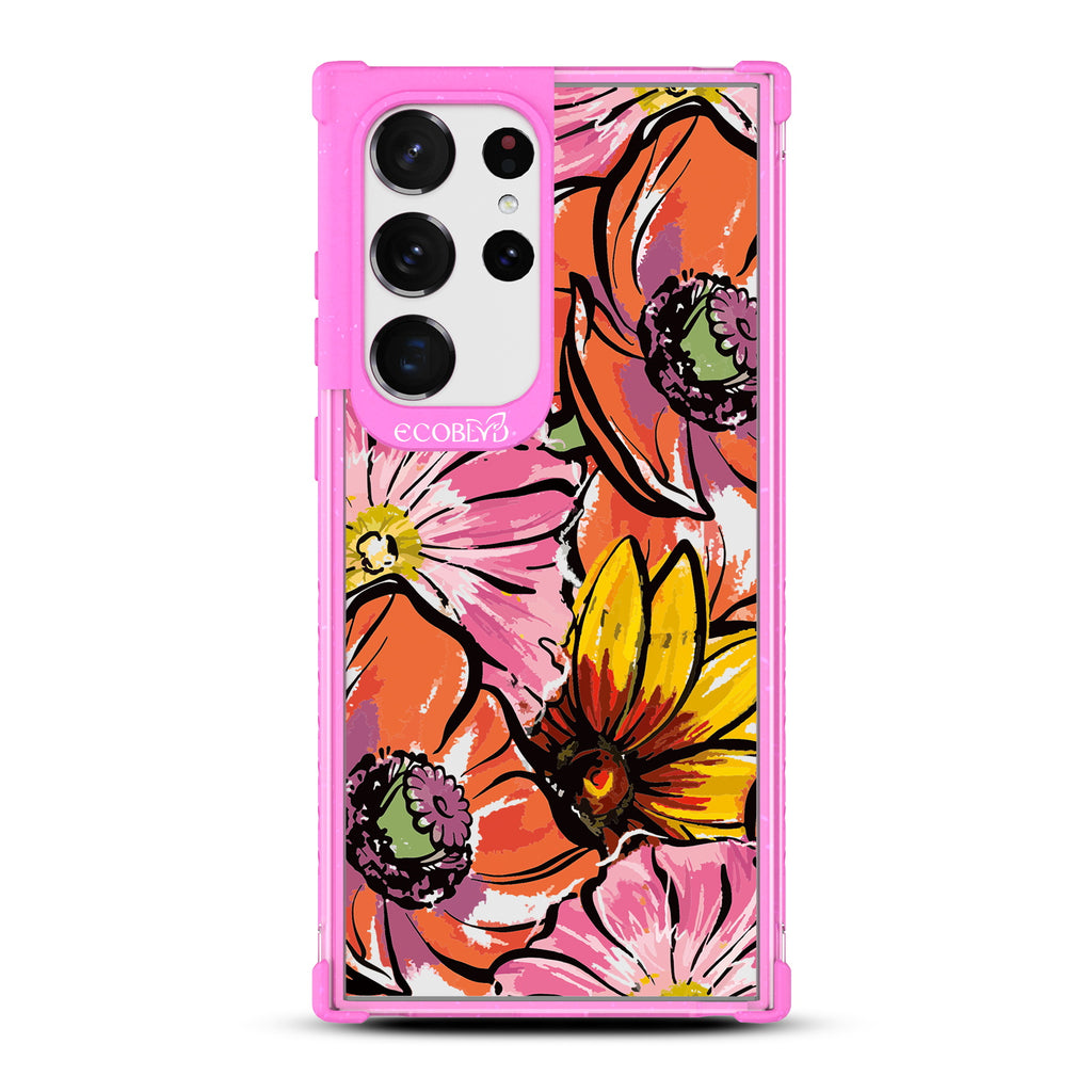 Feeling Lush - Pink Eco-Friendly Galaxy S23 Ultra Case With A Watercolor Spring Flowers Painting On A Clear Back