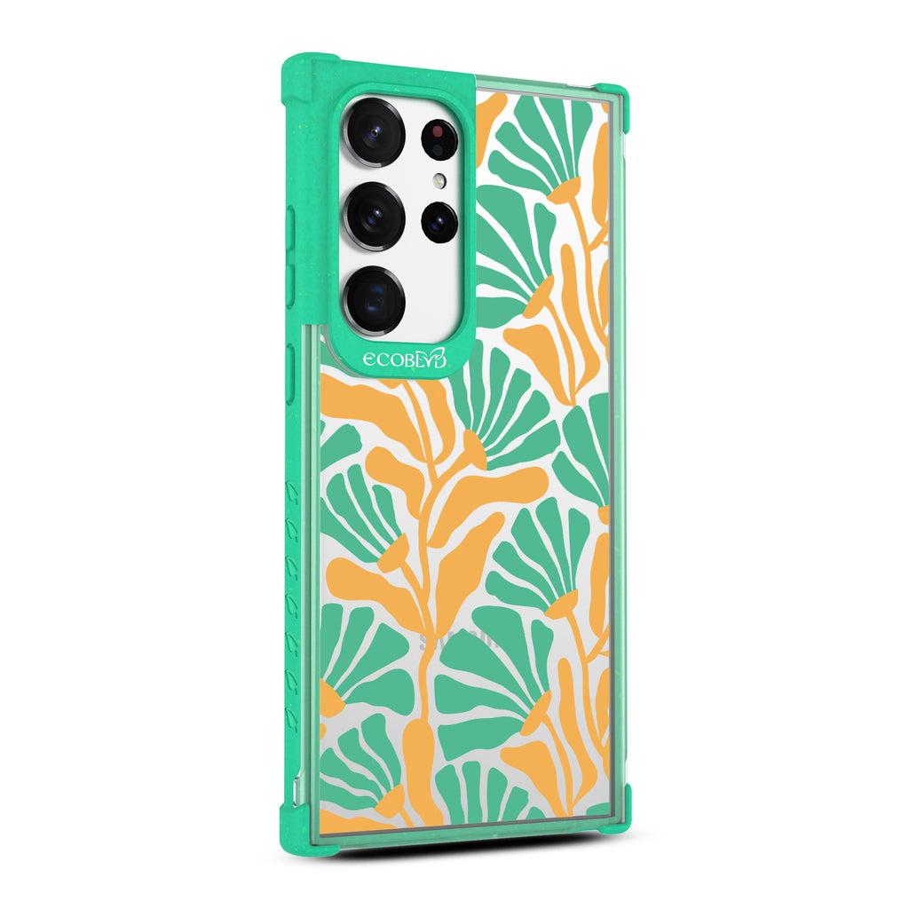 Floral Escape - Left-side View Of Green & Clear Eco-Friendly Galaxy S23 Ultra Case