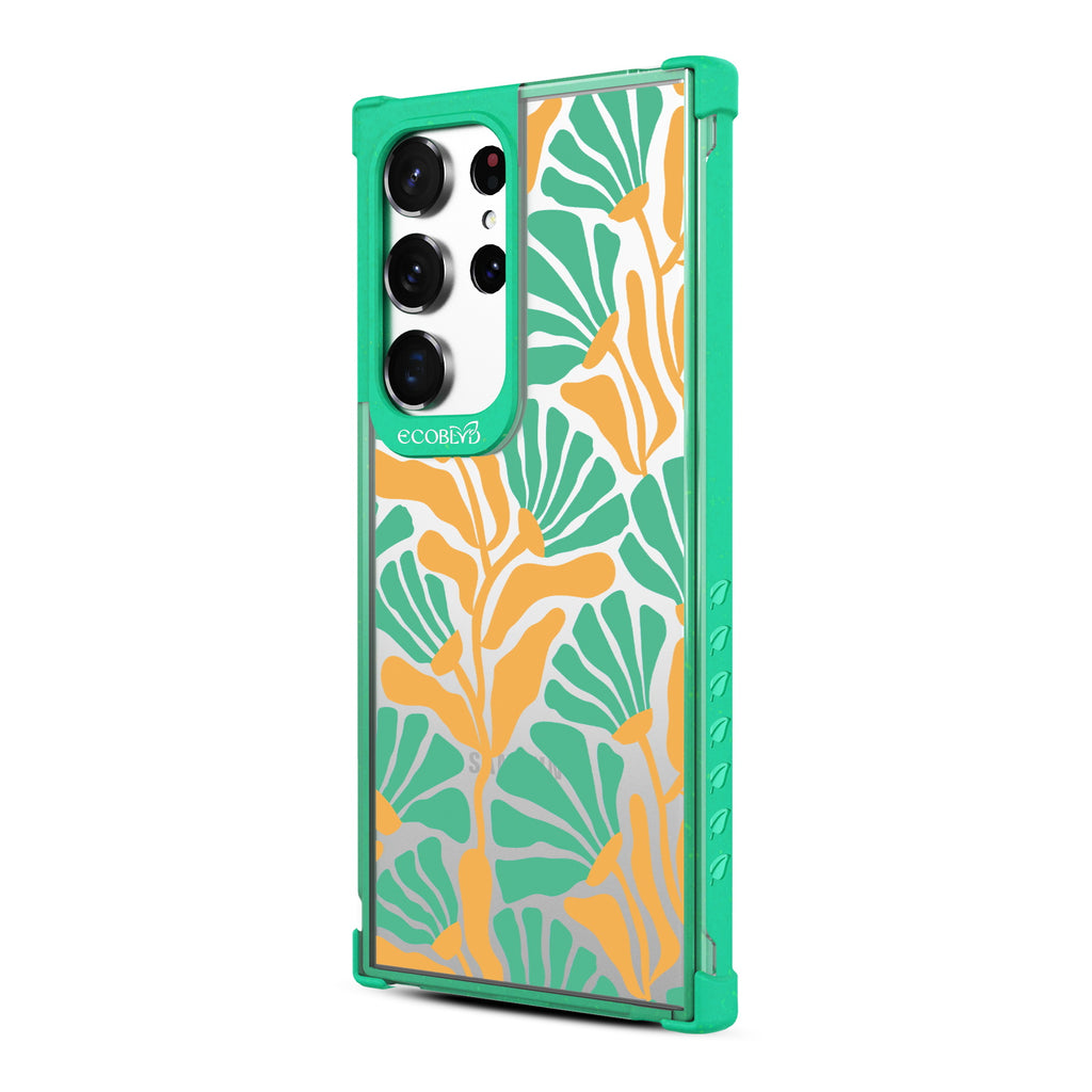 Floral Escape - Right-side View Of Green & Clear Eco-Friendly Galaxy S23 Ultra Case