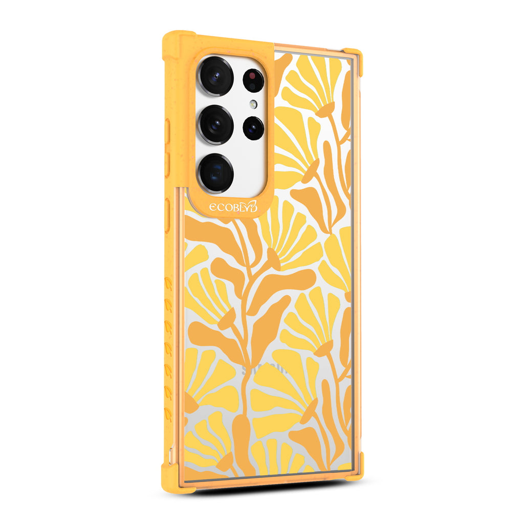 Floral Escape - Left-side View Of Yellow & Clear Eco-Friendly Galaxy S23 Ultra Case