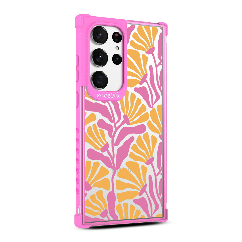 Floral Escape - Left-side View Of Pink & Clear Eco-Friendly Galaxy S23 Ultra Case