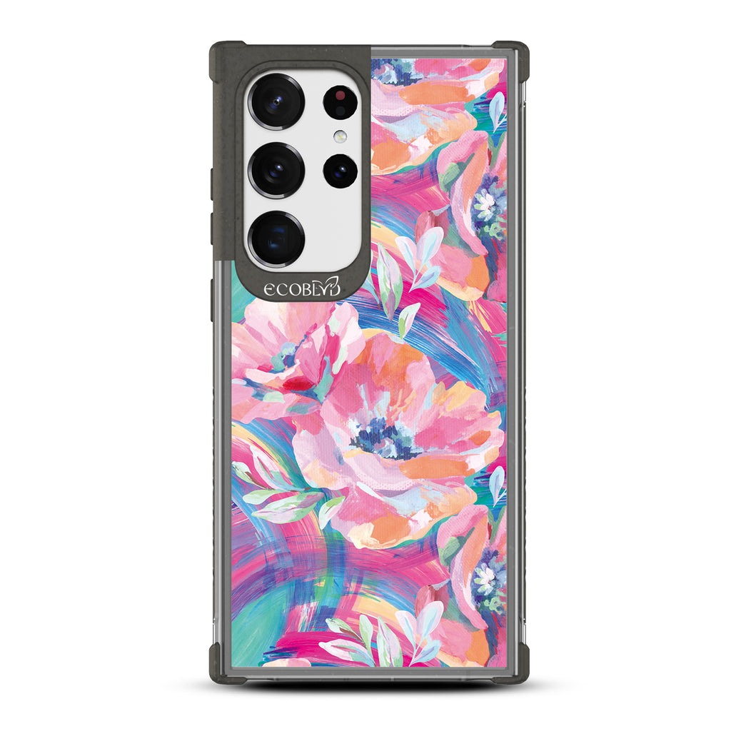  Pastel Poppy - Black Eco-Friendly Galaxy S23 Ultra Case With A Pastel-Colored Abstract Painting Of Poppies On A Clear Back