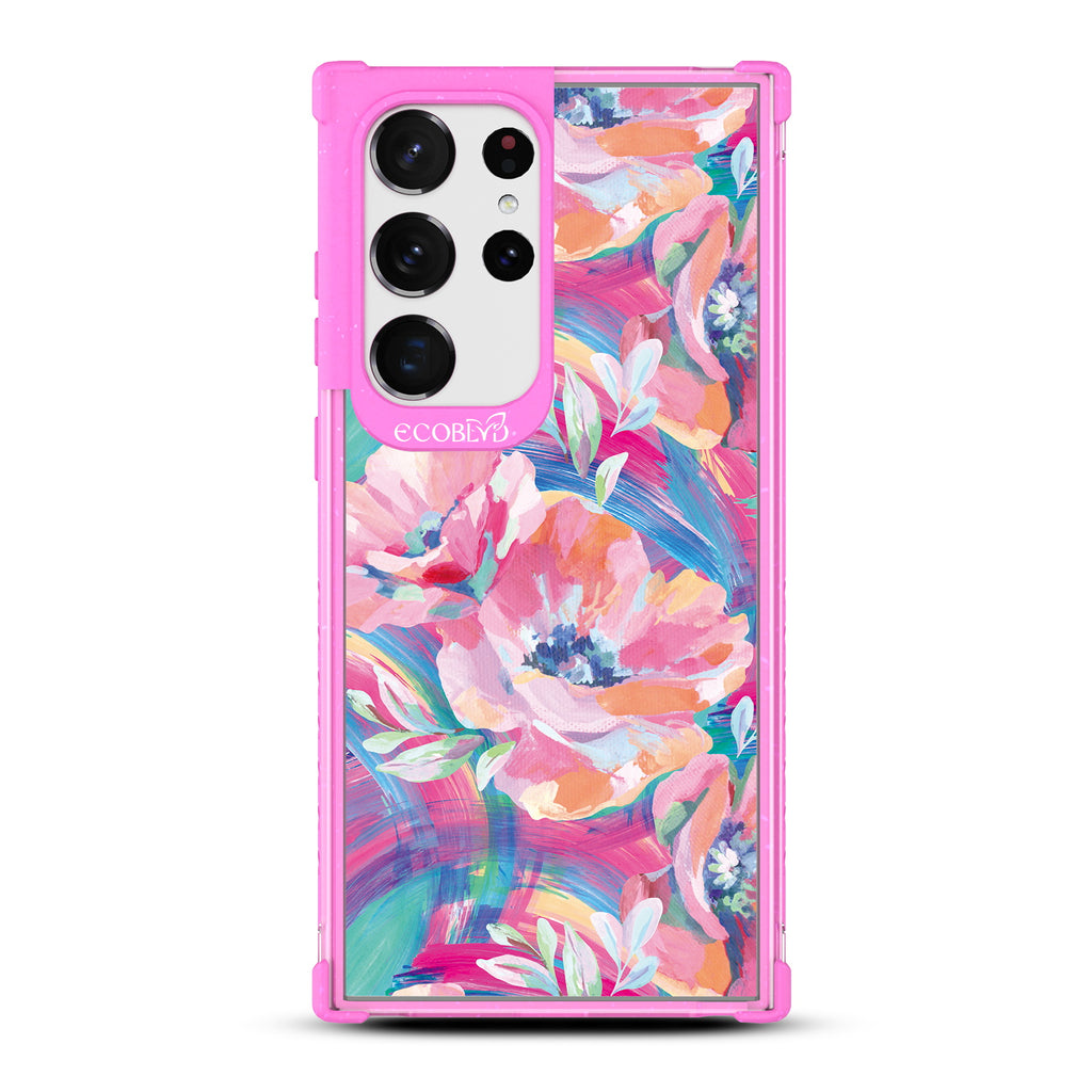 Pastel Poppy - Pink Eco-Friendly Galaxy S23 Ultra Case With A Pastel-Colored Abstract Painting Of Poppies On A Clear Back