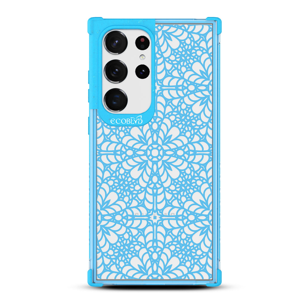 A Lil??????Dainty - Blue Eco-Friendly Galaxy S23 Ultra Case with Chantilly Lace Pattern On A Clear Back