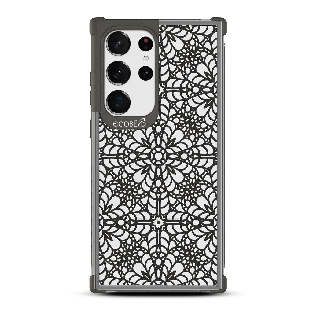 A Lil??????Dainty - Black Eco-Friendly Galaxy S23 Ultra Case with Chantilly Lace Pattern On A Clear Back