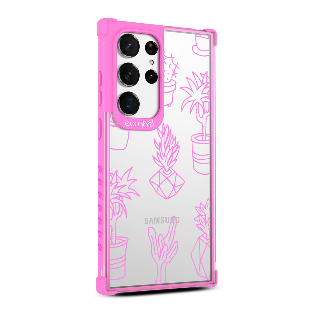Succulent Garden  - Left-side View Of Pink & Clear Eco-Friendly Galaxy S23 Ultra Case