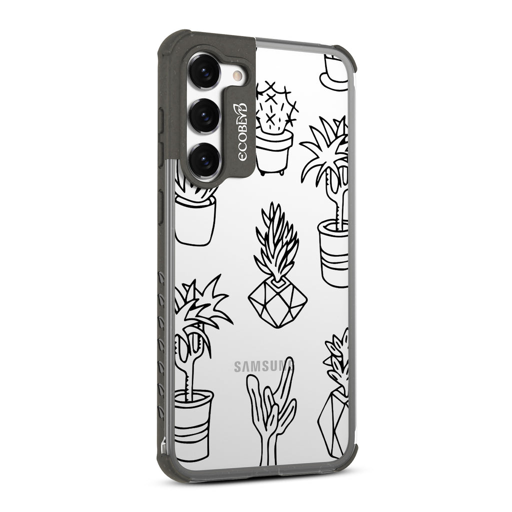 Succulent Garden  - Left-side View Of Black & Clear Eco-Friendly Galaxy S23 Plus Case