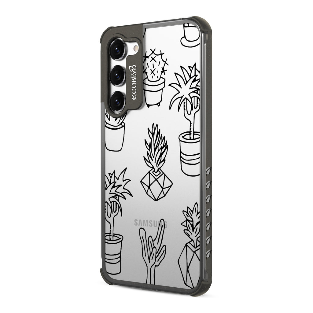 Succulent Garden - Right-side View Of Black & Clear Eco-Friendly Galaxy S23 Case
