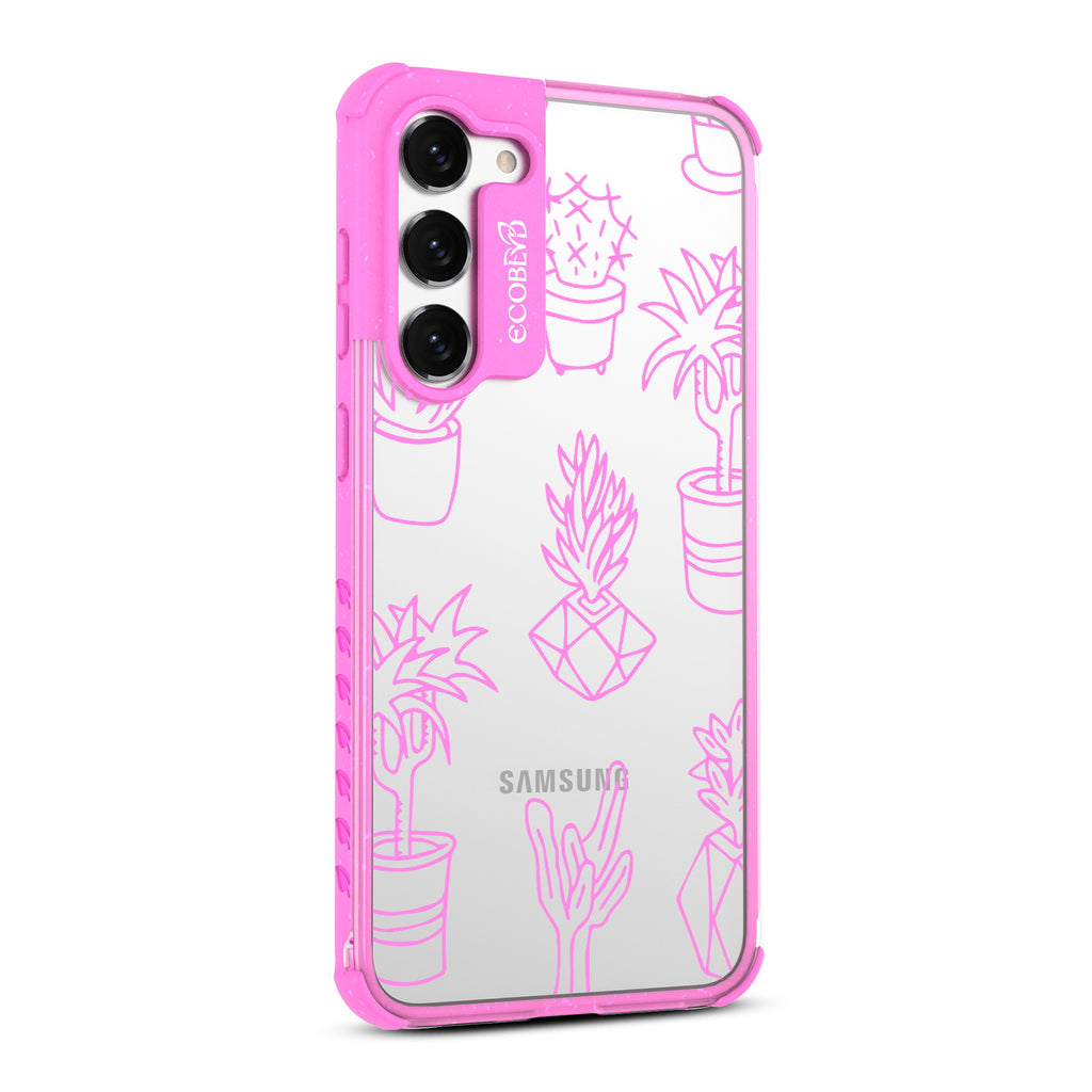 Succulent Garden  - Left-side View Of Pink & Clear Eco-Friendly Galaxy S23 Plus Case