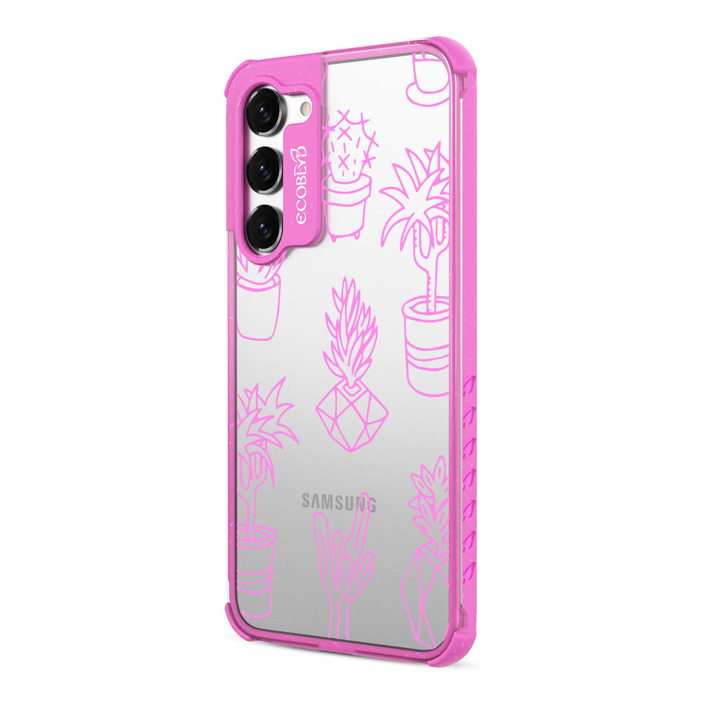 Succulent Garden - Right-side View Of Pink & Clear Eco-Friendly Galaxy S23 Case
