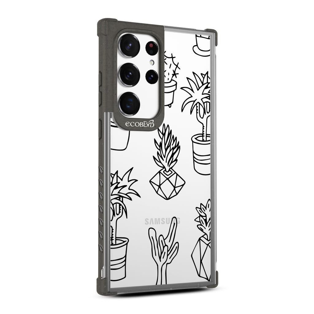 Succulent Garden  - Left-side View Of Black & Clear Eco-Friendly Galaxy S23 Ultra Case