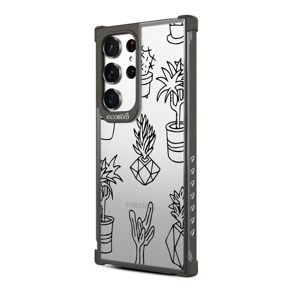 Succulent Garden - Right-side View Of Black & Clear Eco-Friendly Galaxy S23 Ultra Case