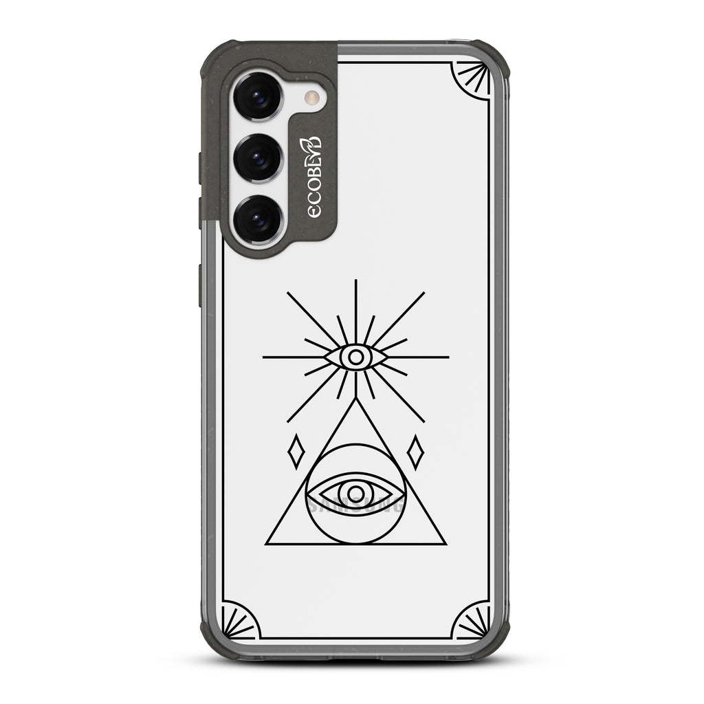 Tarot Card - Black Eco-Friendly Galaxy S23 Case With An All Seeing Eye Tarot Card On A Clear Back