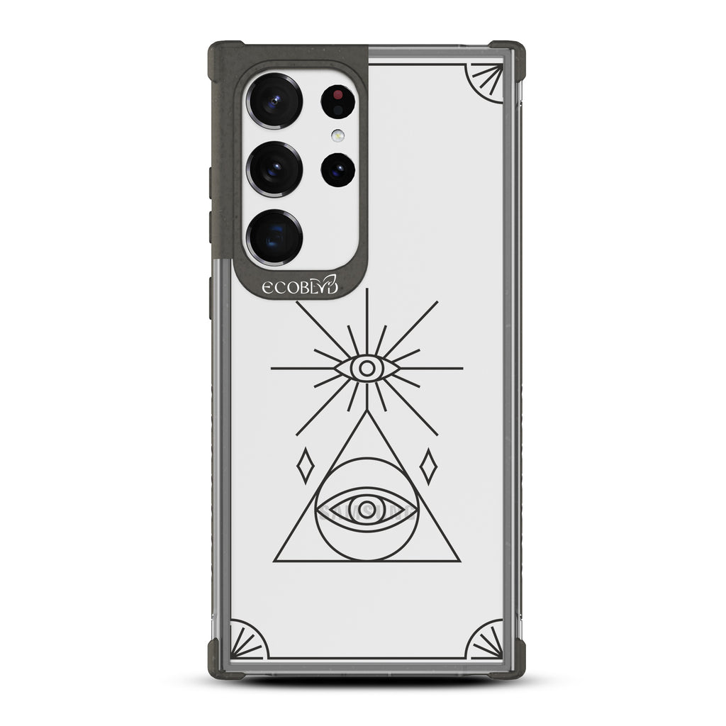 Tarot Card - Black Eco-Friendly Galaxy S23 Ultra Case With An All Seeing Eye Tarot Card On A Clear Back