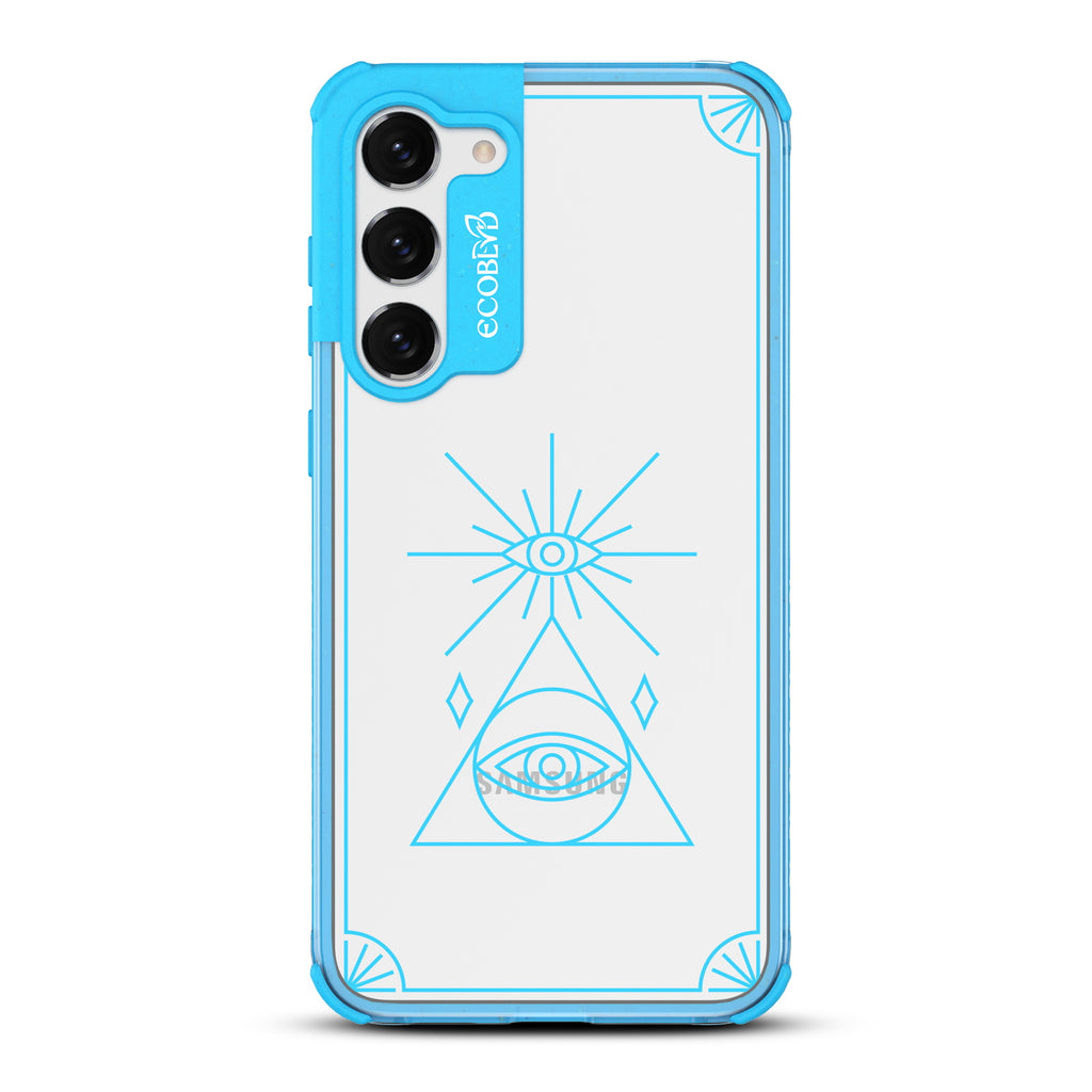Tarot Card - Blue Eco-Friendly Galaxy S23 Case With An All Seeing Eye Tarot Card On A Clear Back
