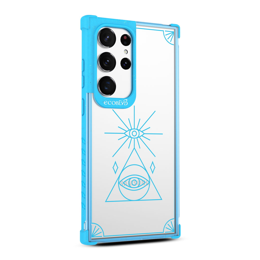 Tarot Card - Left-side View Of Blue & Clear Eco-Friendly Galaxy S23 Ultra Case