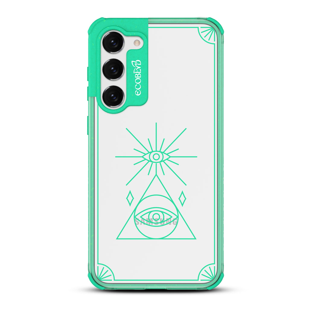 Tarot Card - Green Eco-Friendly Galaxy S23 Case With An All Seeing Eye Tarot Card On A Clear Back