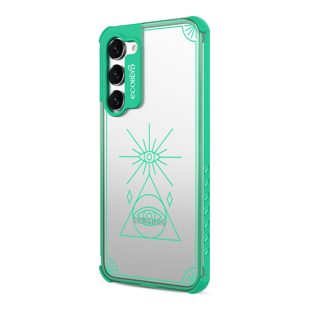 Tarot Card - Right-side View Of Green & Clear Eco-Friendly Galaxy S23 Case