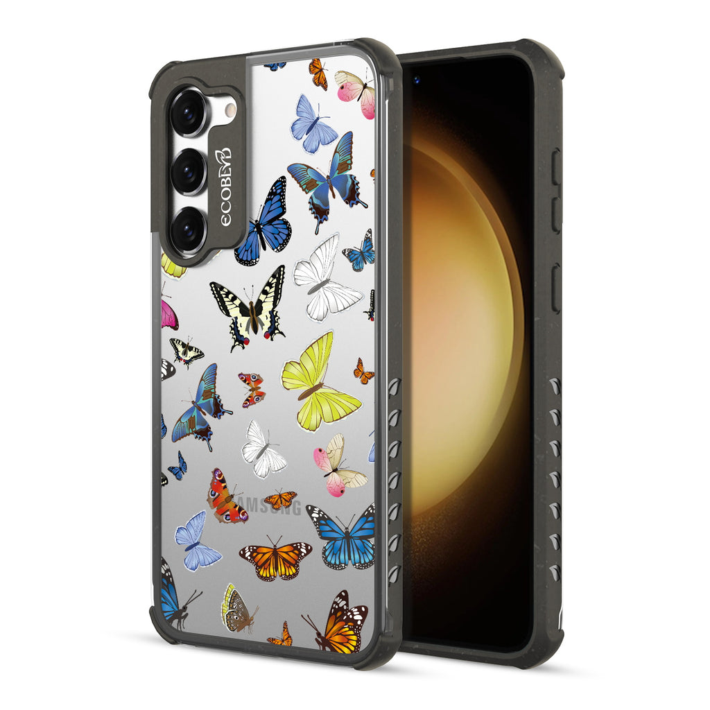 You Give Me Butterflies - Back View Of Black & Clear Eco-Friendly Galaxy S23 Case & A Front View Of The Screen