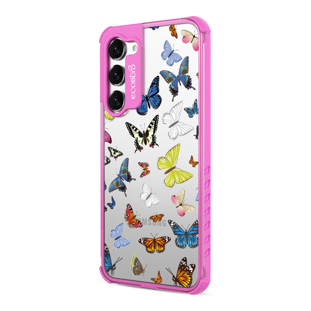  You Give Me Butterflies - Right-side View Of Pink & Clear Eco-Friendly Galaxy S23 Case