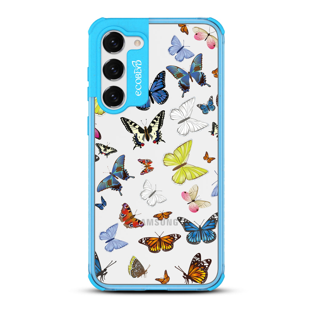 You Give Me Butterflies - Blue Eco-Friendly Galaxy S23 Plus Case With  Multicolored Butterflies On A Clear Back