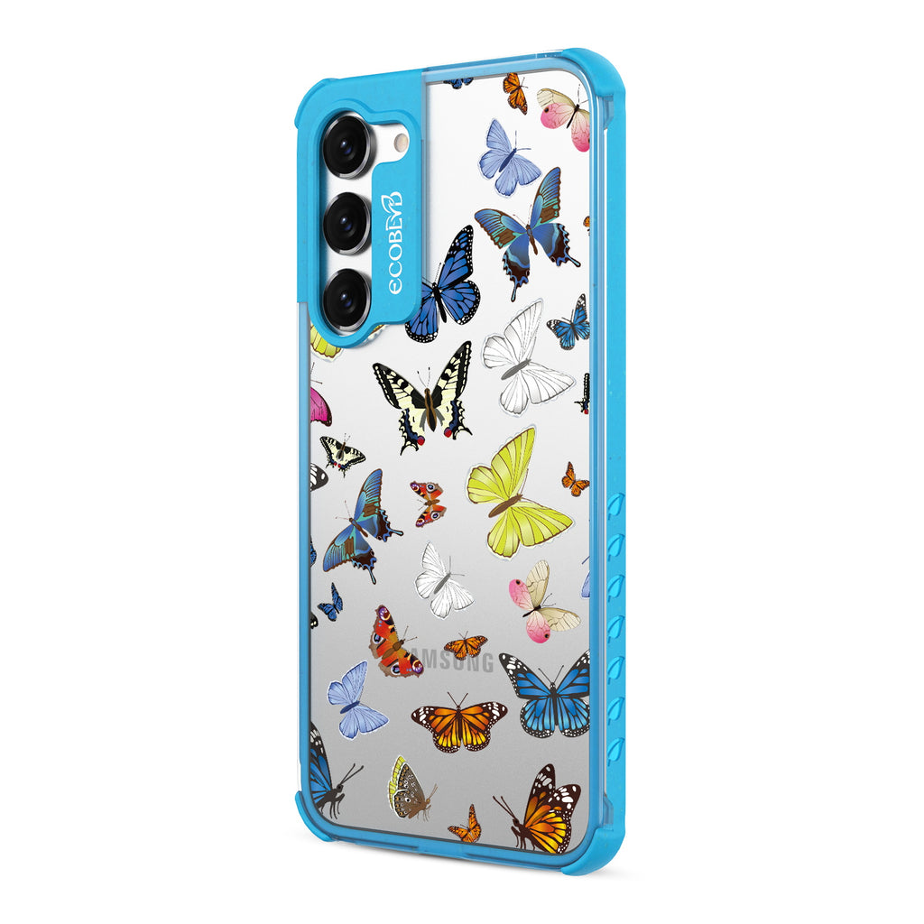 You Give Me Butterflies - Right-side View Of Blue & Clear Eco-Friendly Galaxy S23 Case