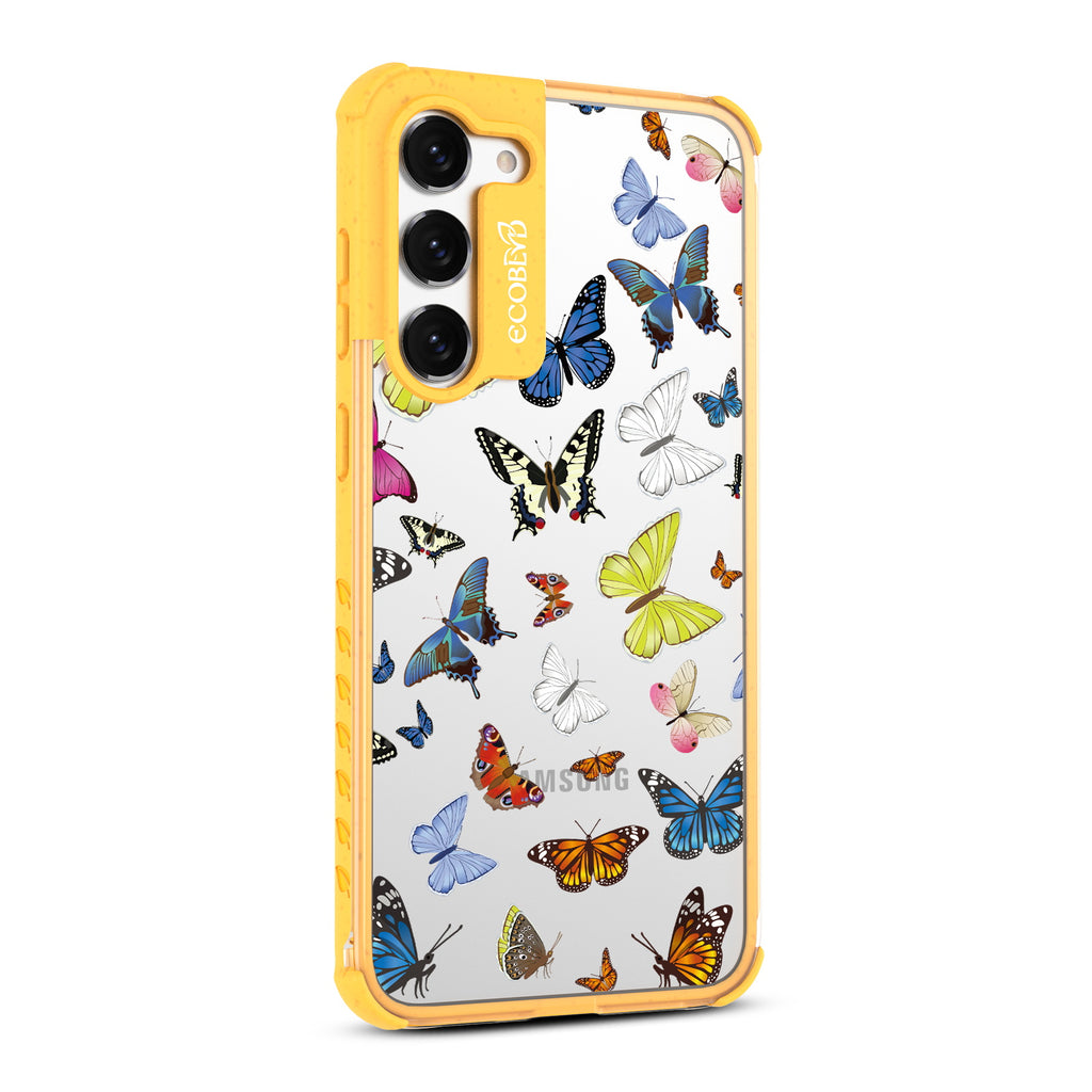 You Give Me Butterflies - Left-side View Of Yellow & Clear Eco-Friendly Galaxy S23 Case