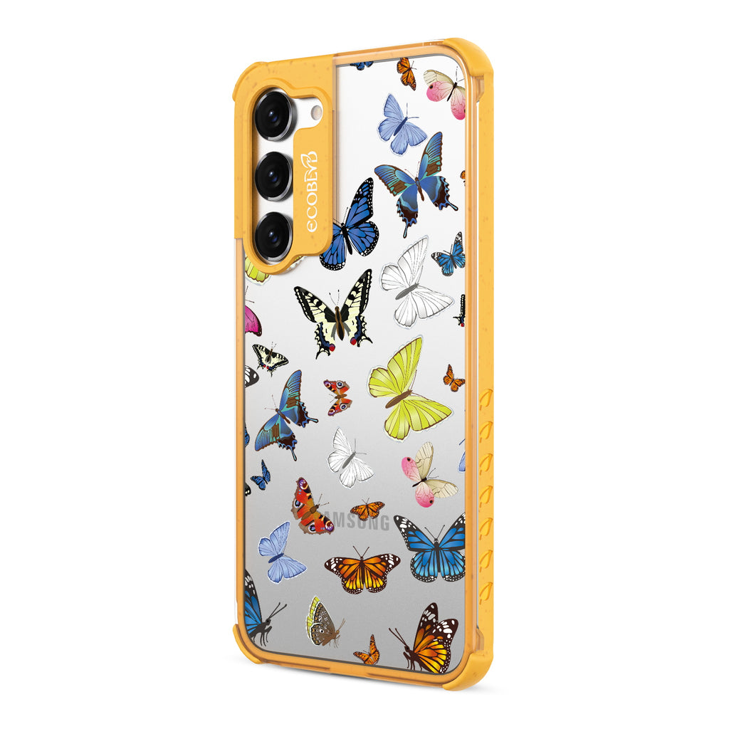 You Give Me Butterflies - Right-side View Of Yellow & Clear Eco-Friendly Galaxy S23 Case