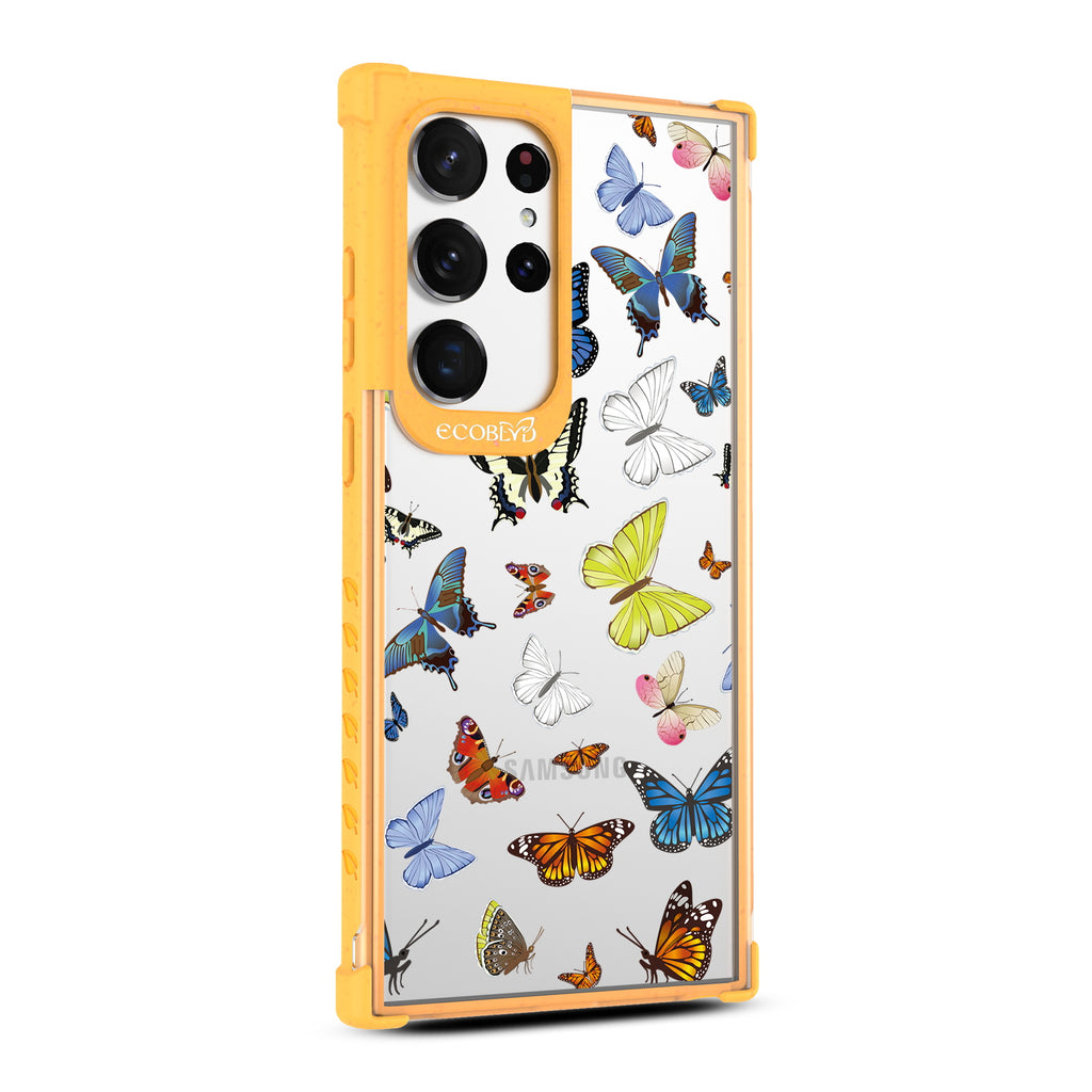 You Give Me Butterflies - Left-side View Of Yellow & Clear Eco-Friendly Galaxy S23 Ultra Case