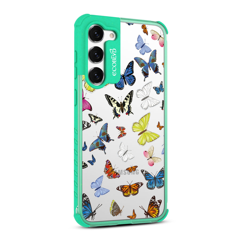 You Give Me Butterflies - Left-side View Of Green & Clear Eco-Friendly Galaxy S23 Case
