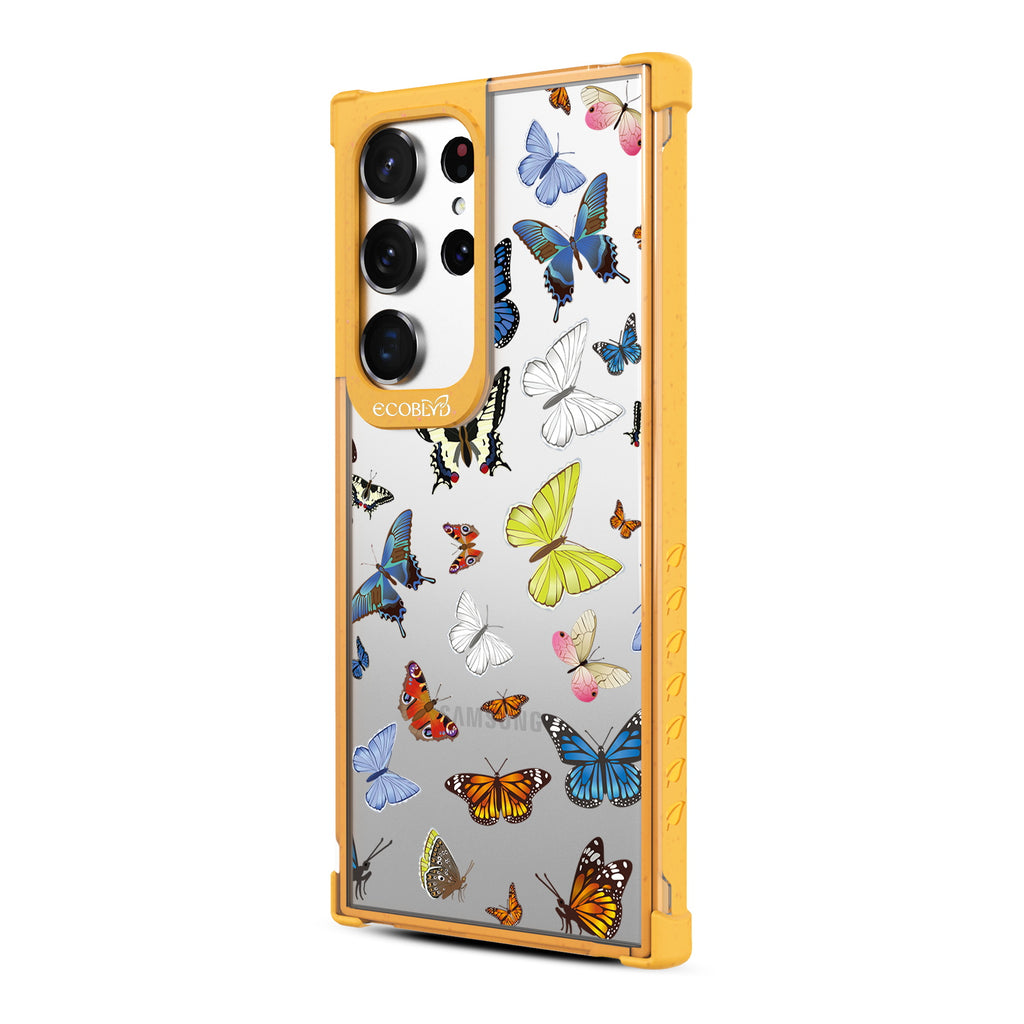 You Give Me Butterflies - Right-side View Of Yellow & Clear Eco-Friendly Galaxy S23 Ultra Case