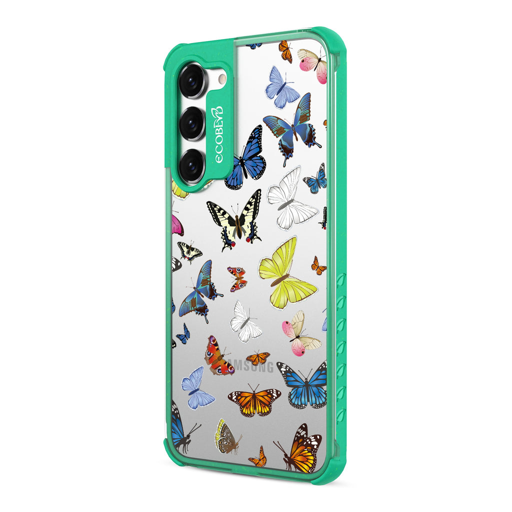 You Give Me Butterflies - Right-side View Of Green & Clear Eco-Friendly Galaxy S23 Case