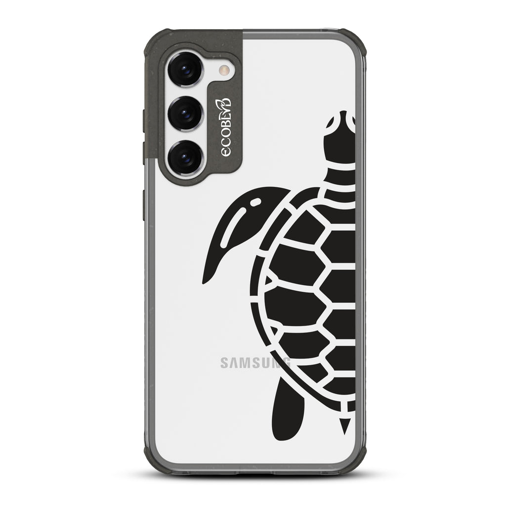 Sea Turtle - Black Eco-Friendly Galaxy S23 Plus Case With A Minimalist Tropical Sea Turtle Design On A Clear Back
