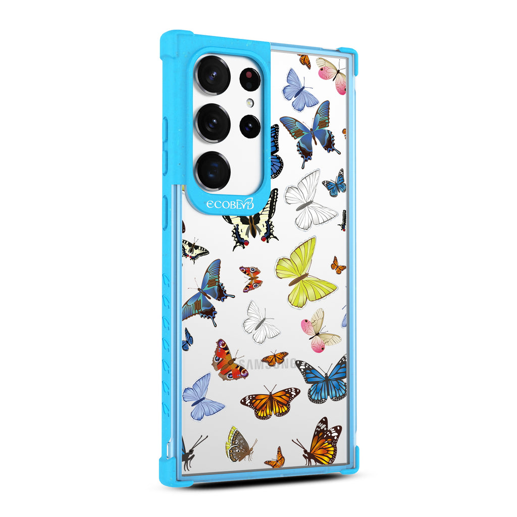 You Give Me Butterflies - Left-side View Of Blue & Clear Eco-Friendly Galaxy S23 Ultra Case