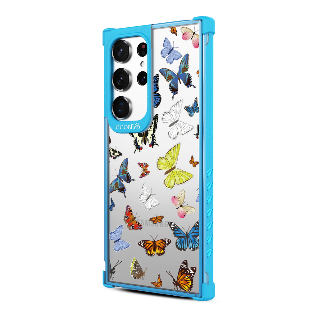 You Give Me Butterflies - Right-side View Of Blue & Clear Eco-Friendly Galaxy S23 Ultra Case