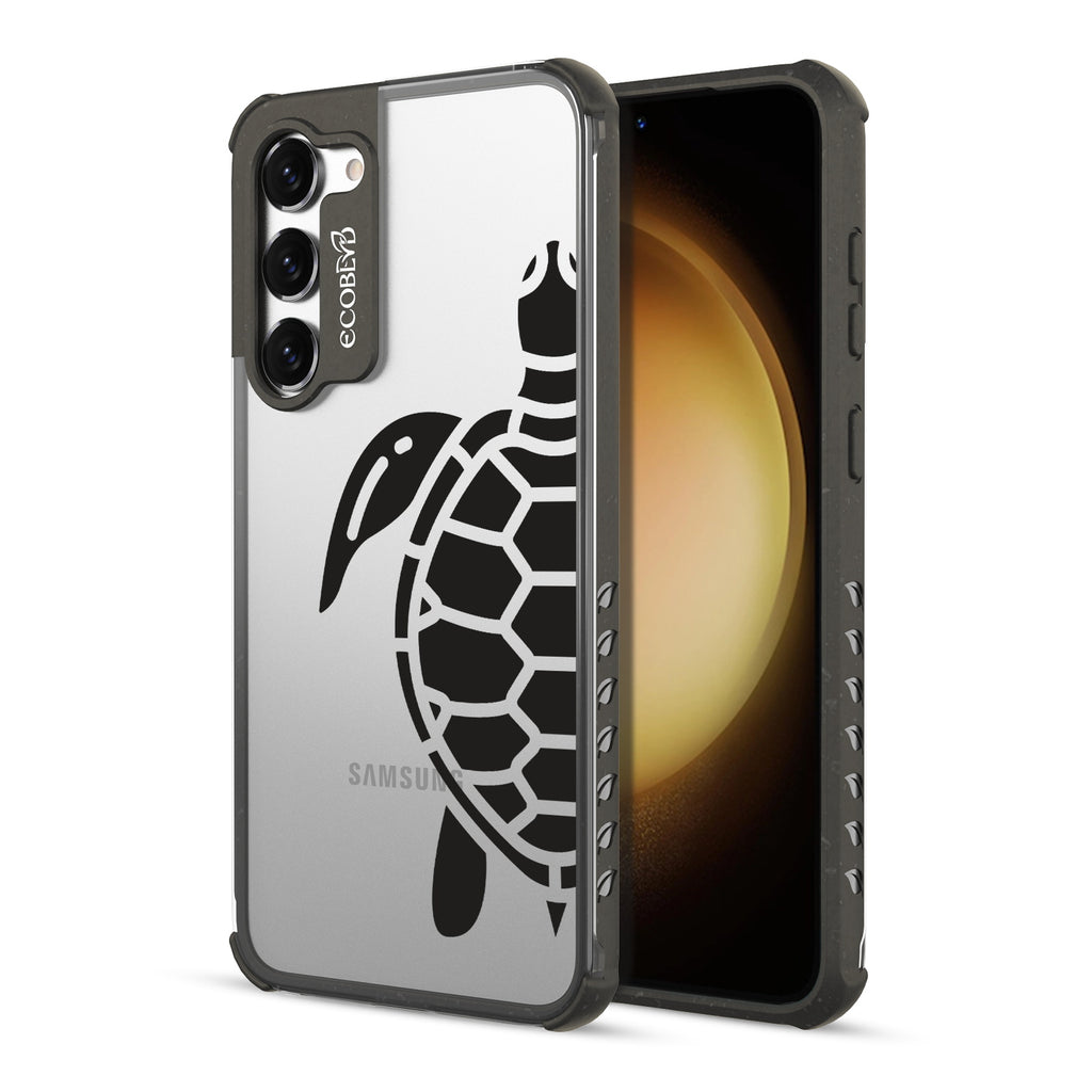 Sea Turtle - Back View Of Black & Clear Eco-Friendly Galaxy S23 Case & A Front View Of The Screen