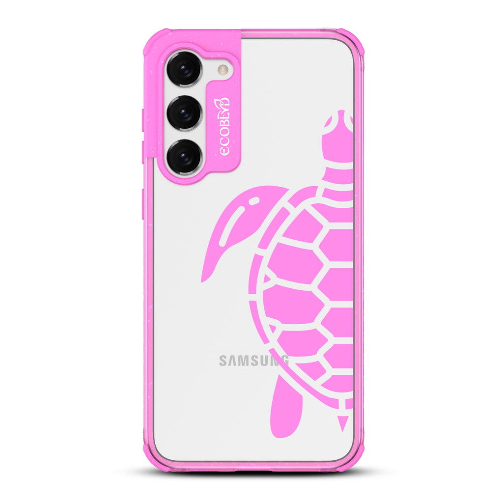 Sea Turtle - Pink Eco-Friendly Galaxy S23 Case With A Minimalist Tropical Sea Turtle Design On A Clear Back
