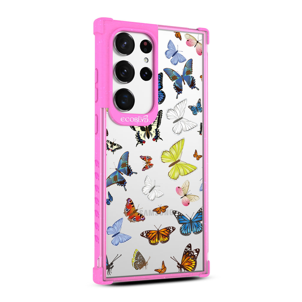 You Give Me Butterflies - Left-side View Of Pink & Clear Eco-Friendly Galaxy S23 Ultra Case
