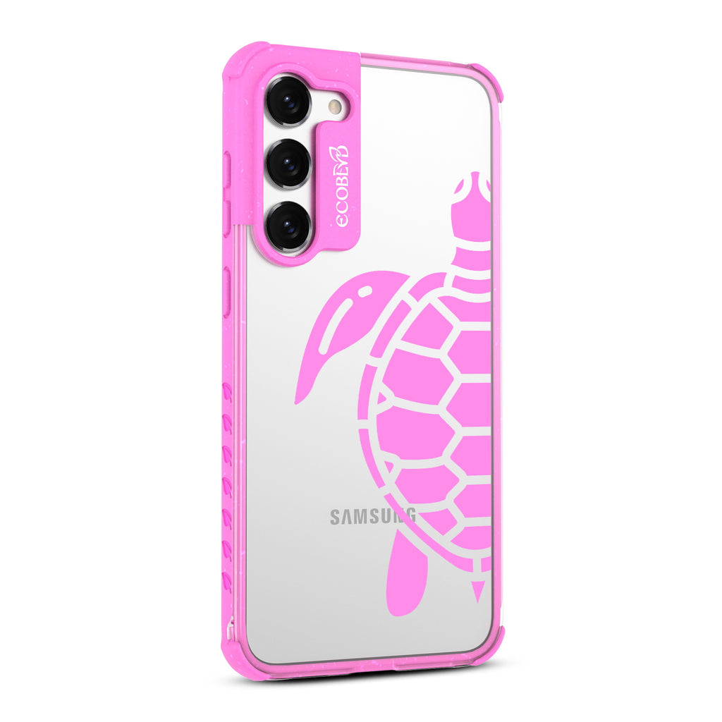 Sea Turtle - Left-side View Of Pink & Clear Eco-Friendly Galaxy S23 Plus Case